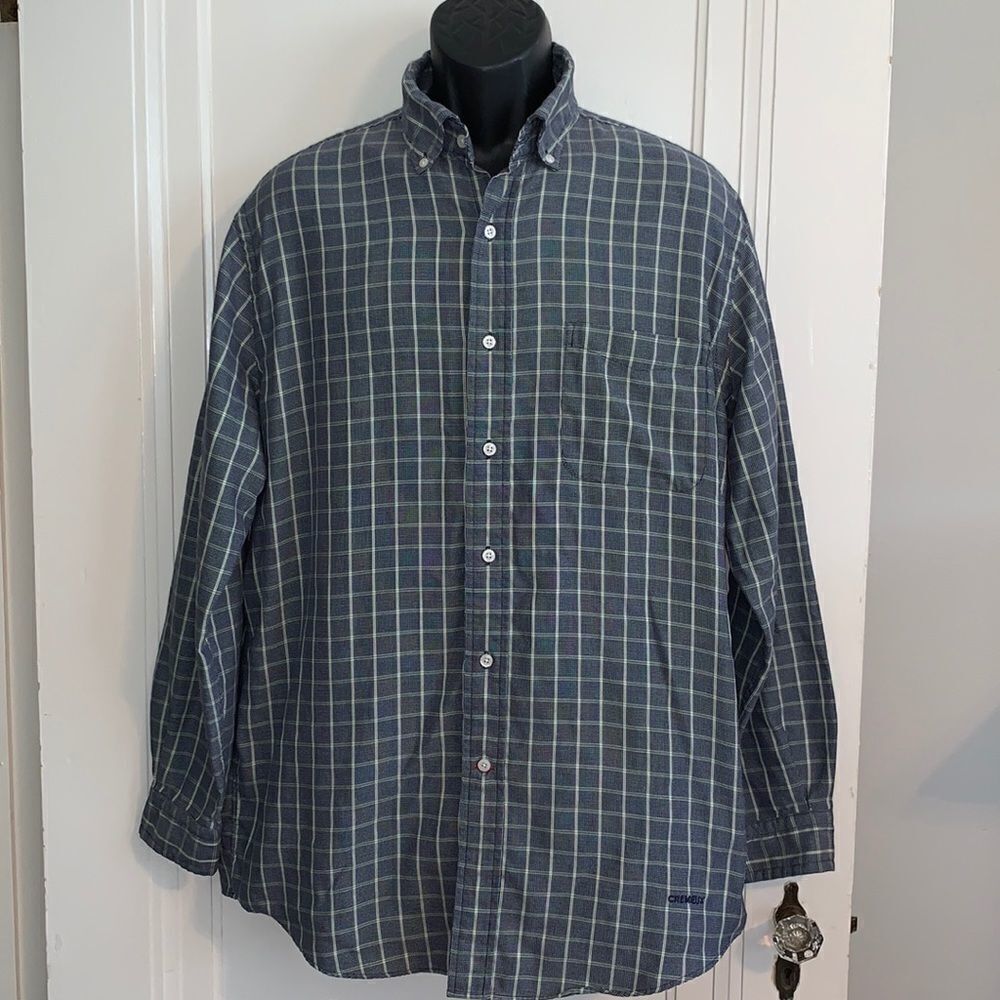 Daniel Cremieux navy blue & light green checked long sleeved button down shirt